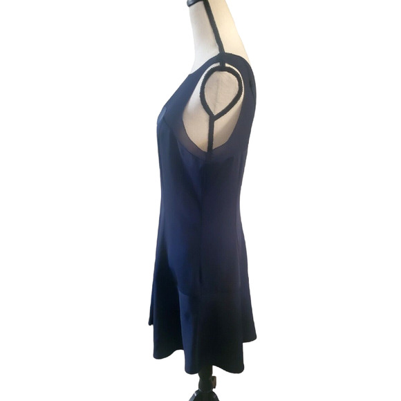 The Coverii Navy Blue Sheer Yoke Sleeveless Flared Knee Length Dress Sz L - Picture 2 of 5